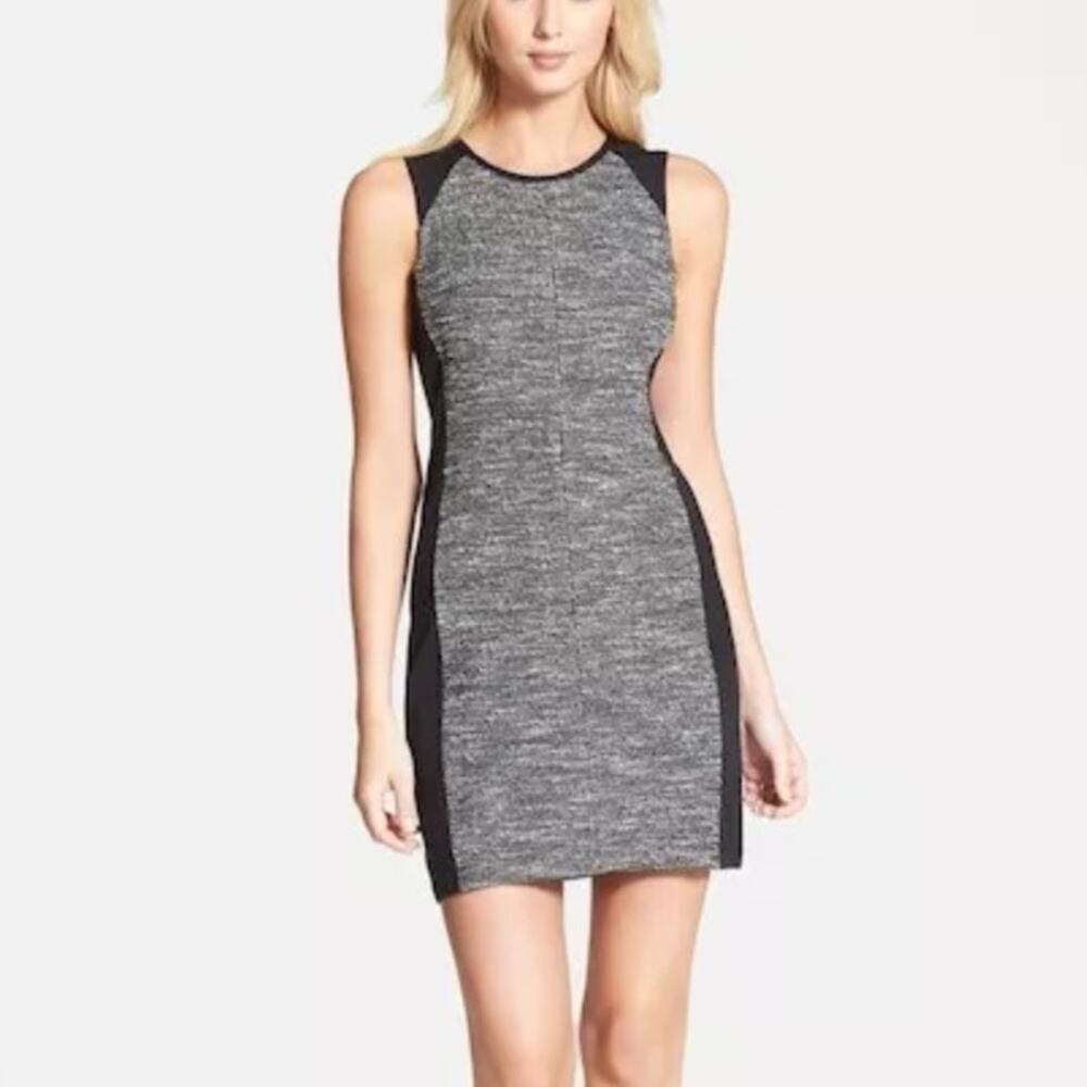 Eileen Fisher Sleeveless Tweed Knit Colorblock Dress Black L Minimalist Workwear
